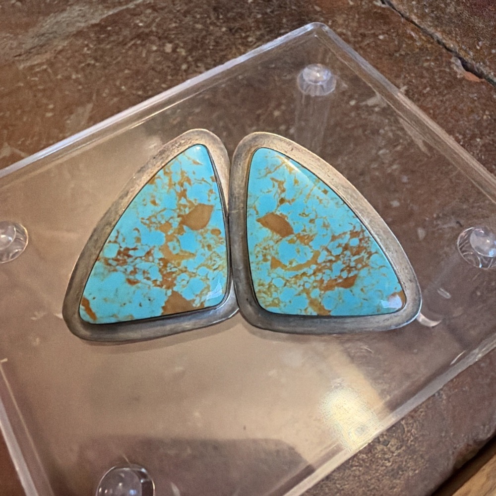 PAWN STERLING SILVER NATIVE AMERICAN HIGH GRADE TURQUOISE EARRINGS - SIGNED!
